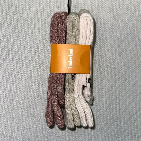 Timberland Beige HeatherโBurgundy Tan W6.5-9.5 Knit Cushioned Boot Socks 3 Pack - Picture 3 of 10